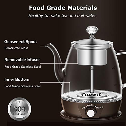 Topwit Electric Kettle, Electric Tea Kettle with New Tea-brewing Method, Keep Warm and Dual Boiling Modes Electric Tea Maker, 1L Pour Over Teapot & Hot Water Kettle with Stainless Steel Infuser - Thumbnail 6