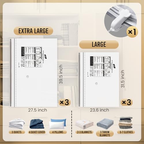 Image of TAILI 6 Pack Vacuum Storage Bags, 2 Size Combo(3 Large+3 Jumbo), Clear