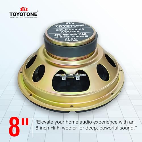 Image of TOYOTONE 8 inch Inch Gold-Series Stereo HI-FI Woofer Speaker | Copper Coil | Impedance 4 Ohms | 90 * 17MM Magnet | 40 Watt Nominal | 60 Watt Maxx Power for Car and Home Audio System