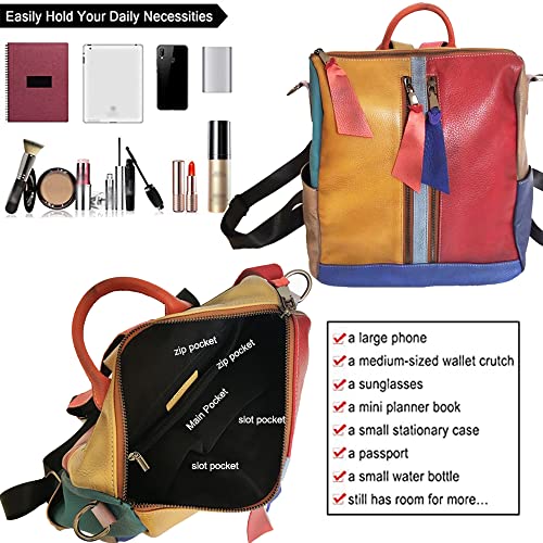 Downupdown 2 in 1 Backpacks for Women Genuine Leather Backpack Single Shoulder Bag Zipper knapsack Satchel Casual Daypack -Multicolour4