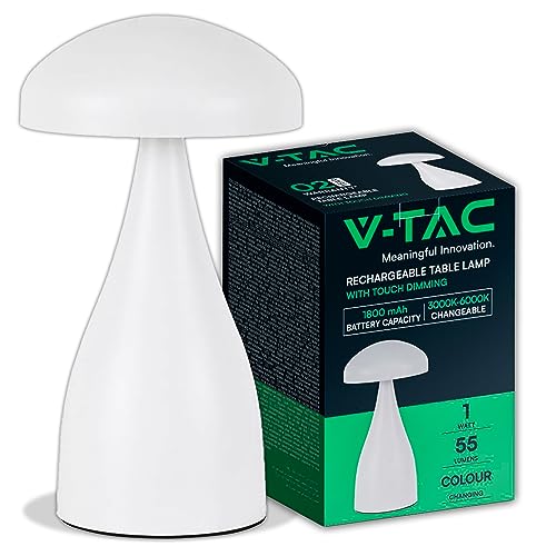 V-TAC Lampada da Tavolo senza Fili LED Dimmerabile in Metallo – Lampada Binaca Wireless per Uso Interno da Casa o Ristorante – Design Elegante – Luce Calda, Fredda, Naturale 3 in 1