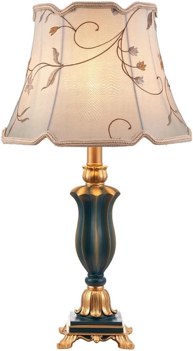 DFAEEKIYO Desk lamp Living Room Traditional Table Retro Bedroom Resin Bedside Gray Lampshade Desktop Decorative Lamps Led