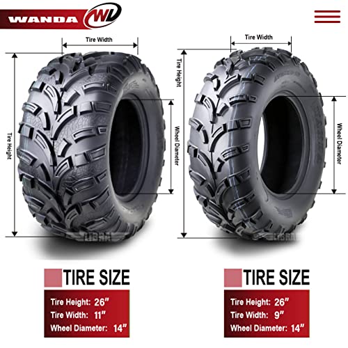 Image of WANDA Set of 4 ATV UTV Tires 26x9-14 Front & 26x11-14 Rear 6PR Mud