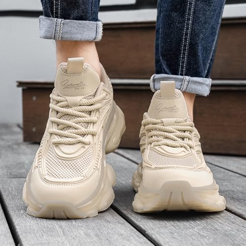 Image of YCMM Casual Athletic Walking Shoes for Men Lace-Up Chunky Platform Dad Sneakers Breathable Mesh Comfortable Non-Slip Work Workout Shoes