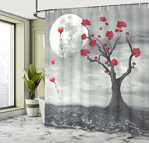 ABAKUHAUS Tree Shower Curtain, Romantic Full Moon Night, Cloth Fabric Bathroom Decor Set including Hooks, 94 Inches - Image 4