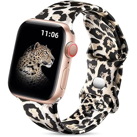 Upeak Double Sided Floral Strap Compatible With Apple Watch Strap 38mm 40mm 41mm for Women, Pattern Soft Silicone Band for iWatch Series 8/7/6/5/4/3/2/1/SE, 38mm/40mm/41mm-S/M, Classic Leopard Cover
