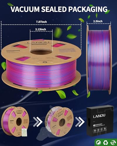 Image of LANDU Silk Dual Color PLA Filament 1.75mm 1KG, 3D Printer Filament Dimensional Accuracy + /- 0.02mm, Coextrusion Filament PLA Shiny Filament Fits for Most FFF 3D Printers,1KG Spool (2.2lbs) Red Blue
