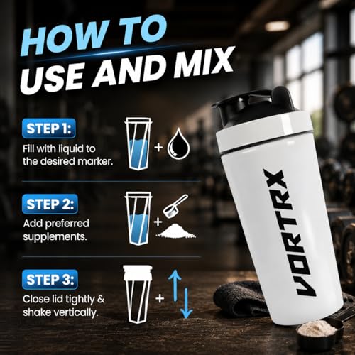 Image of Stainless Steel Shaker Bottles For Gym | 100% Leakproof BPA-Free Protein Shaker Bottle With Whisk Ball | Perfect for Protein, Pre-Workout, Creatine | Metal Shaker 750ml - White