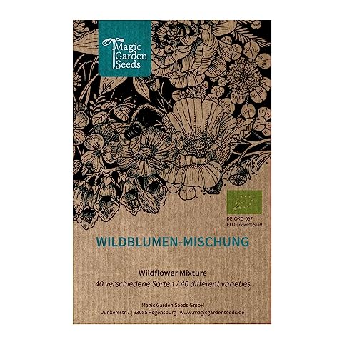 Mezcla de flores silvestres (para una superficie aproximada de 5 m²) Mezcla de semillas ecológicas con especies anuales y perennes, pasto para abejas, alimento para insectos beneficiosos.