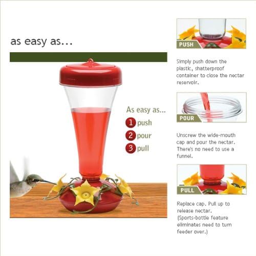 Perky-Pet 120TF Top Fill Push-Pull 16-ounce Magnolia Plastic Hummingbird Feeder