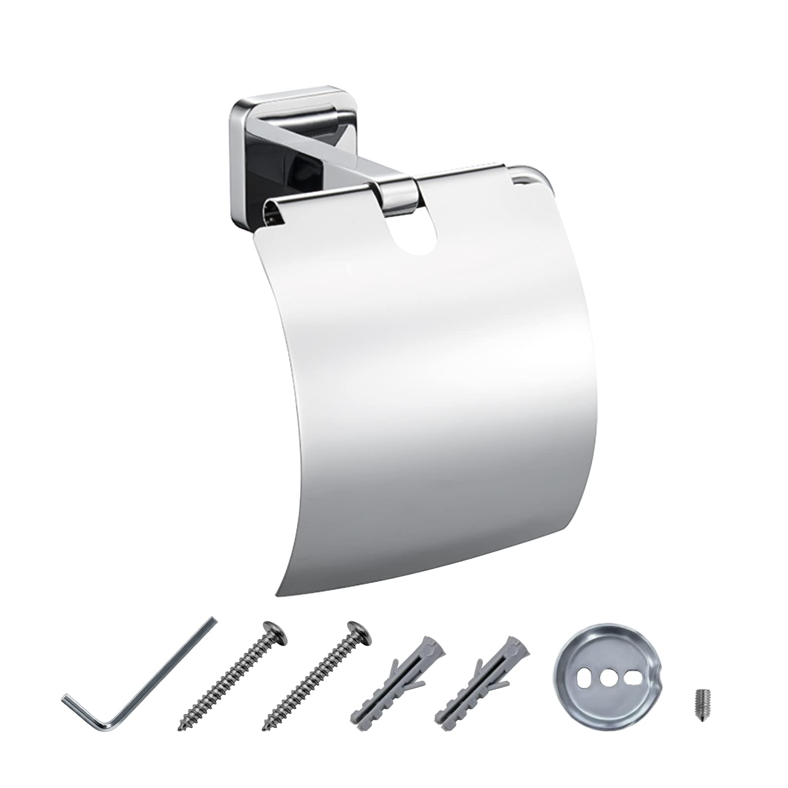 JASSFERRYToilet Paper Roll Holder Wall Mounted Toilet Tissue Holder with Cover Toilet Paper Holder Rustproof, Polished Chrome