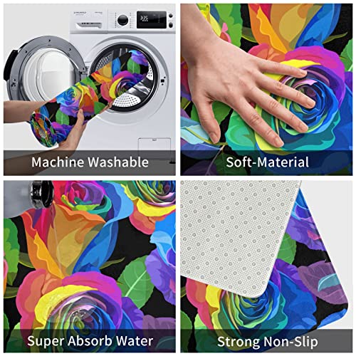 Ouzpgaq Rainbow Roses Doormat, Decorative Flower Door Mat, Colorful Indoor Outdoor Non-Slip Floor Mat, Washable Quickly Absorb Moisture And Resist Dirt Rugs 16X24 #TOP3