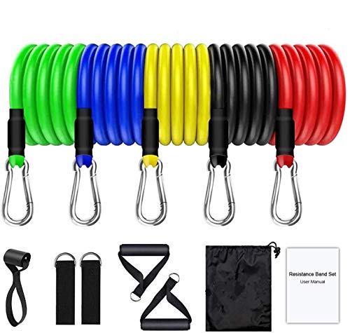 wesho Bandas Elásticas Fitness - Bandas elásticas de Ejercicios de Fitness, para Entrenamiento de Resistencia, Gimnasio, Yoga, Pilates, con Asas, Correas para los Tobillos, Anclaje para Puertas