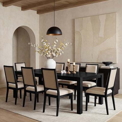 Farati 9-Piece Expandable Dining Table Set 60-80 Modern Wood Table with 8 Upholstered Chairs Large Rectangular Extension Set for Dining Room Conference & Entertaining Black