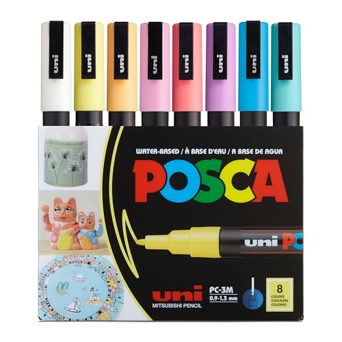 Posca Markers Set 8 Fine Paint Markers 3M Soft Tones White Sunshine Yellow Apricot Light Pink Coral Pink Lavender Light Blue Aqua Green