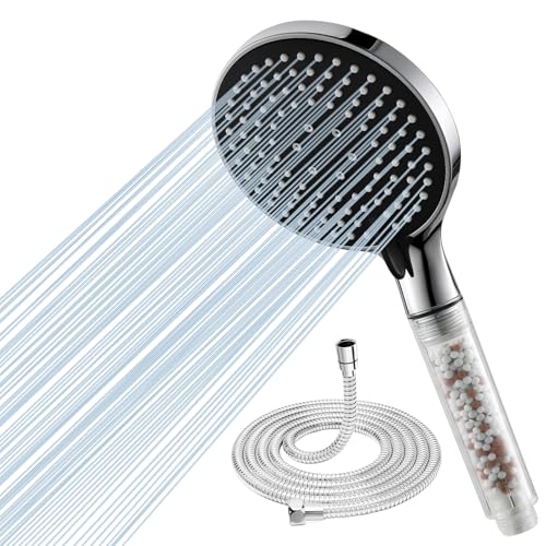 Ibergrif Set Alcachofa de Ducha con Filtro + Manguera 150cm, Panel 125mm, 3 Modos de Pulverización, Reduce Cal y Cloro, Alta Presión, Ahorro de Agua, Instalación Fácil, M20226-1