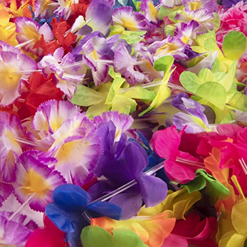 Crazy Games 50 Count Hawaiian Leis Necklace for Luau Party Decorations I Tropical Birthday Pool Party Decor Supplies | Colorful Flower Summer Necklace for Hawaii Beach Party Favor - Image 4