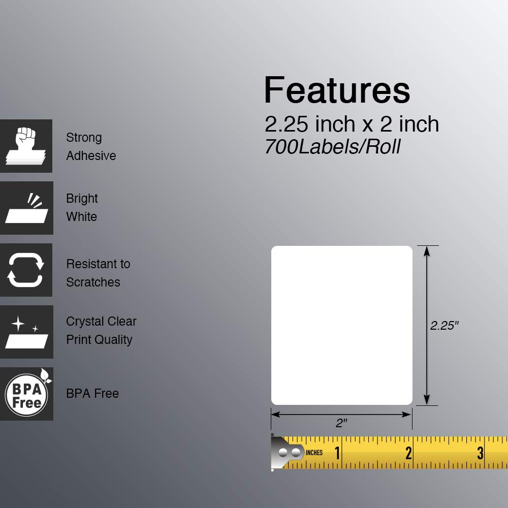 BETCKEY - 57mm x 51mm(2,25 in x 2 in) Perforated Etichette Termiche per Codice a Barre e Indirizzo Compatibile con stampanti Zebra e altre [10 Rotoli/7000 Etichette]