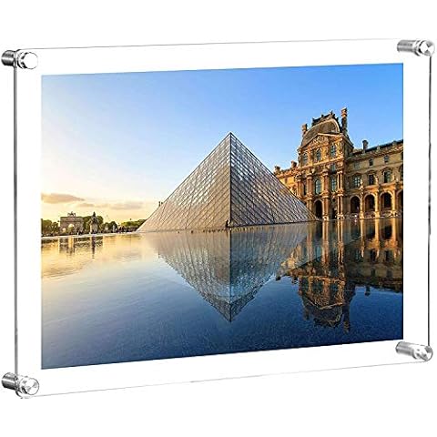 CY craft 8.5x11 Acrylic Wall Mount Floating Picture Frame,A4 Letter Size Photo Frame for Document Certificate Sign Display,Double Panel (Full Frame is 9.4x13.4 inch),Clear,Pack of 1 Cover