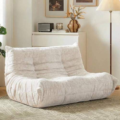 Image of HABUTWAY Giant Bean Bag Chairs Loveseat for Adults,2 Seater,Beige | Loveseat Fireside Chair, Memory Foam Lazy Bean Bag Couch for Living Room, Bedroom, Dorm, Office