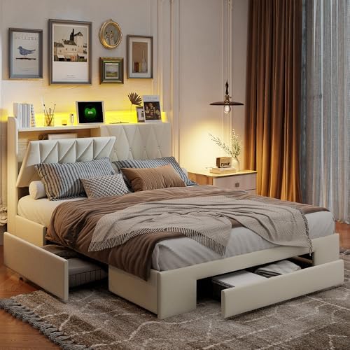 Ravas 140 x 200 cm Upholstered Bed with 2 USB and AC Charging Fun...