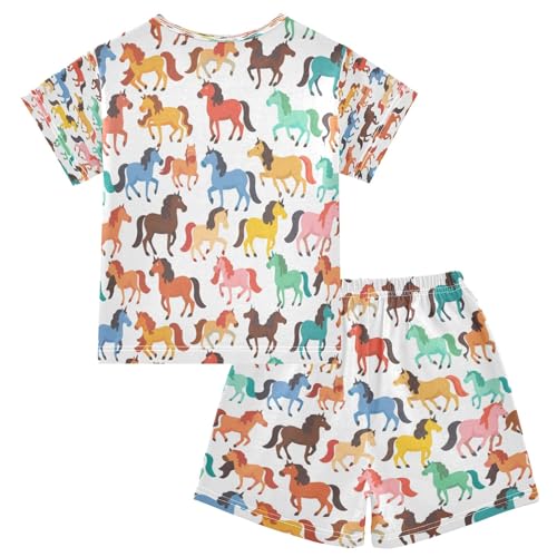 Green Yellow Horse Kids Pjs Set Boys Girls Summer Short-Sleeve Sleepwear Pajamas 2PCS2