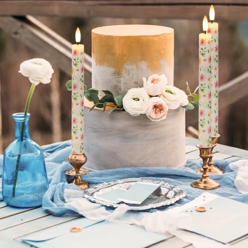 Image of Flameless Taper Candles, Real Wax Flickering Taper Candles Battery Operated with 3D Wick, 4 Pcs White LED Flameless Candlesticks for Halloween Christmas Holiday Wedding Decor