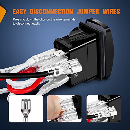 Nilight Turn Signal Switch Blue 4Pin ON-Off-ON Laser Etched SPDT Toggle Rocker Switches 12V 20A 24V 10A Jumper Wires for Cars RVs Campers Trailers by Nilight - Image 9
