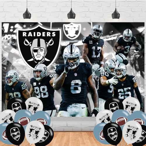 Las-Vegas Raiders Birthday Backdrop Raiders Poster for Football Raiders Theme Party Decorations Birthday Supplies Background Studio Shoot Photo Props