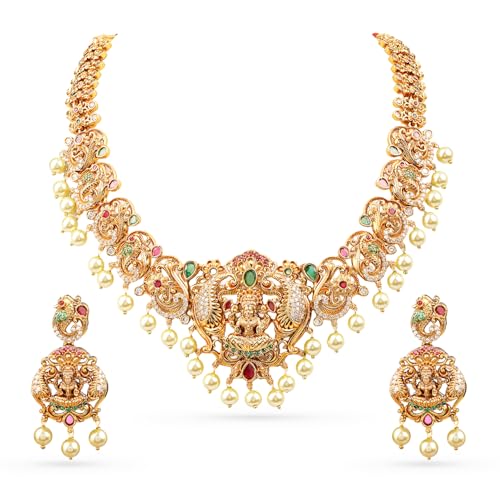 Image of Rubans Gold Plated Temple Necklace Set Traditional Statement Jewellery Gift for Women & Girls