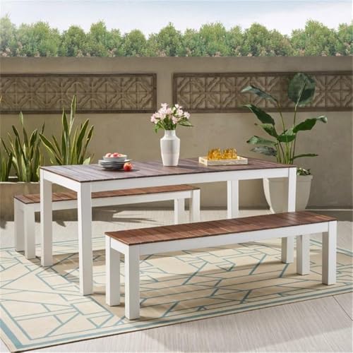 Noble House Bali 3 Piece Outdoor Acacia Wood Dining Set in Dark Brown - Thumbnail 2