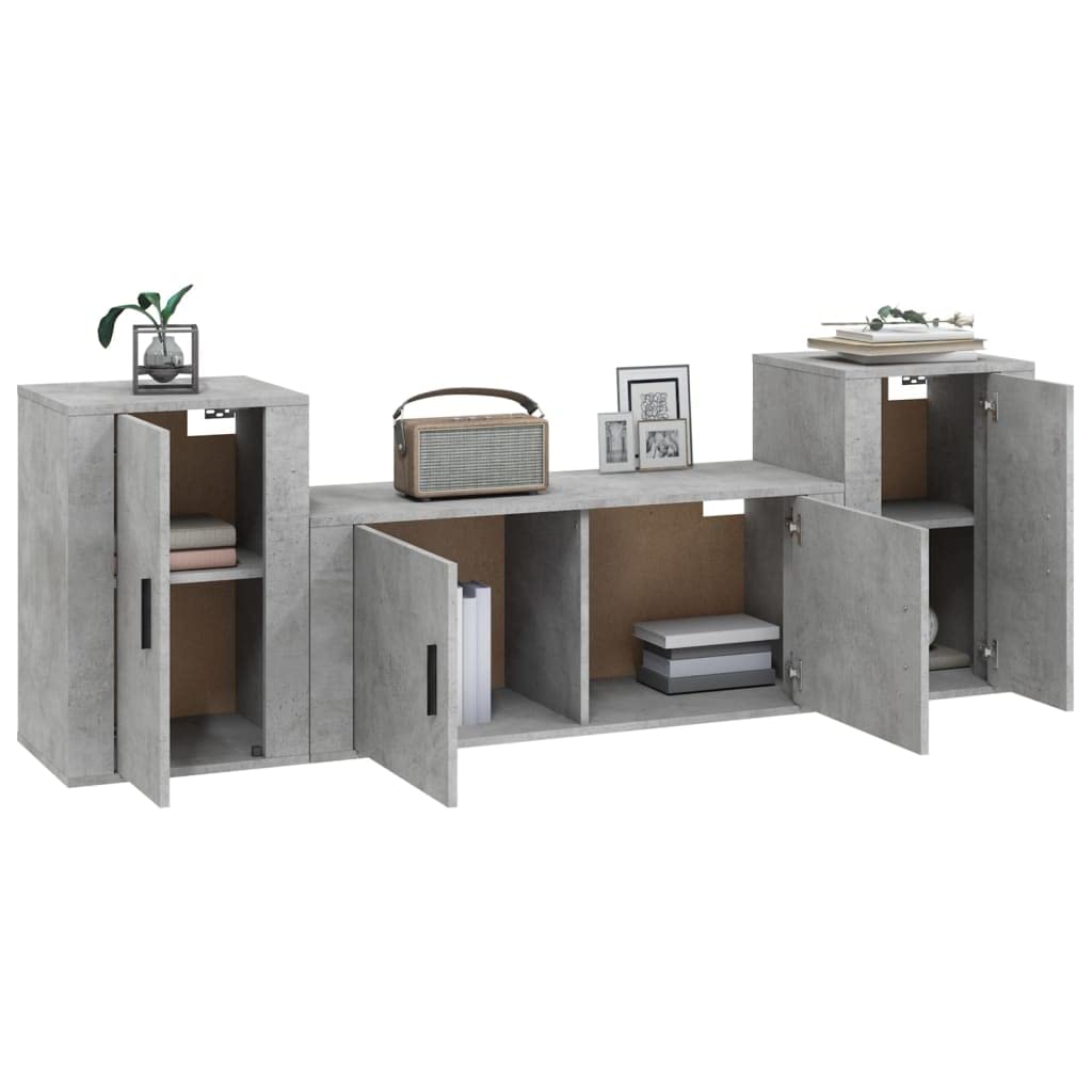 Set di 3 mobili TV a parete sospeso grigio cemento