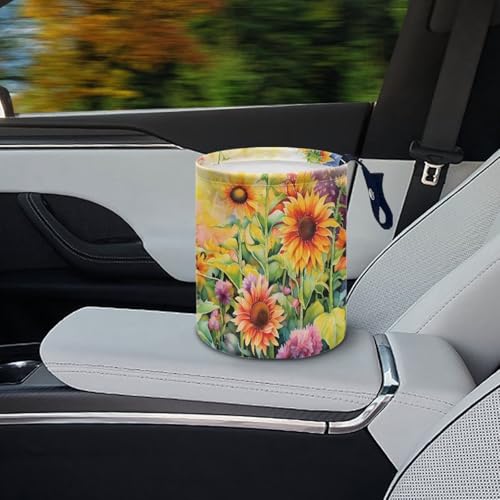 Image of Sunflower Car Trash Can Collapsible Hanging Portable Dustbin Bin Waste Basket Car Accessories Interior for Family Gatherings, Camping Small Trash Can