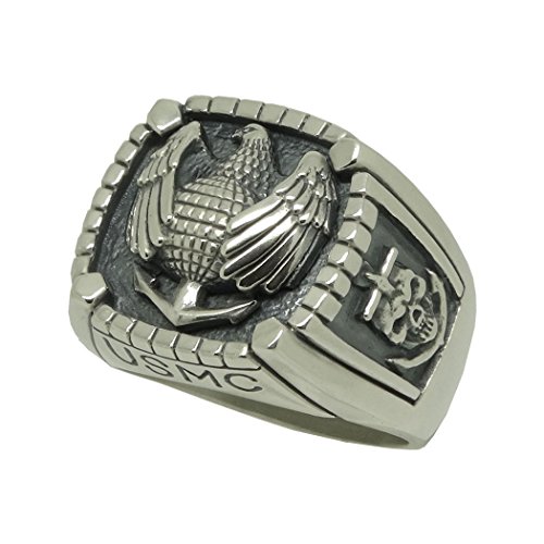U.s. Marine Corps Eagle Soldier Military Sterling Silver 925 Skull Biker Mens Ring Usmc Usn #TOP2