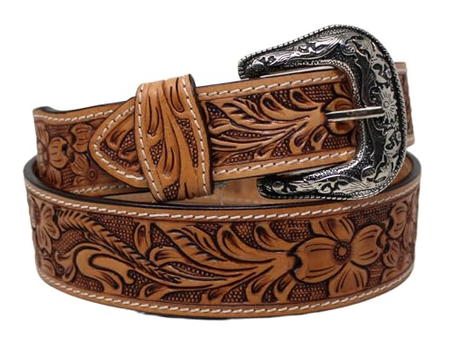 Western 1-3/4" Wide Tapered Floral Tooled Full-Grain Leather Belt 26RS05T3