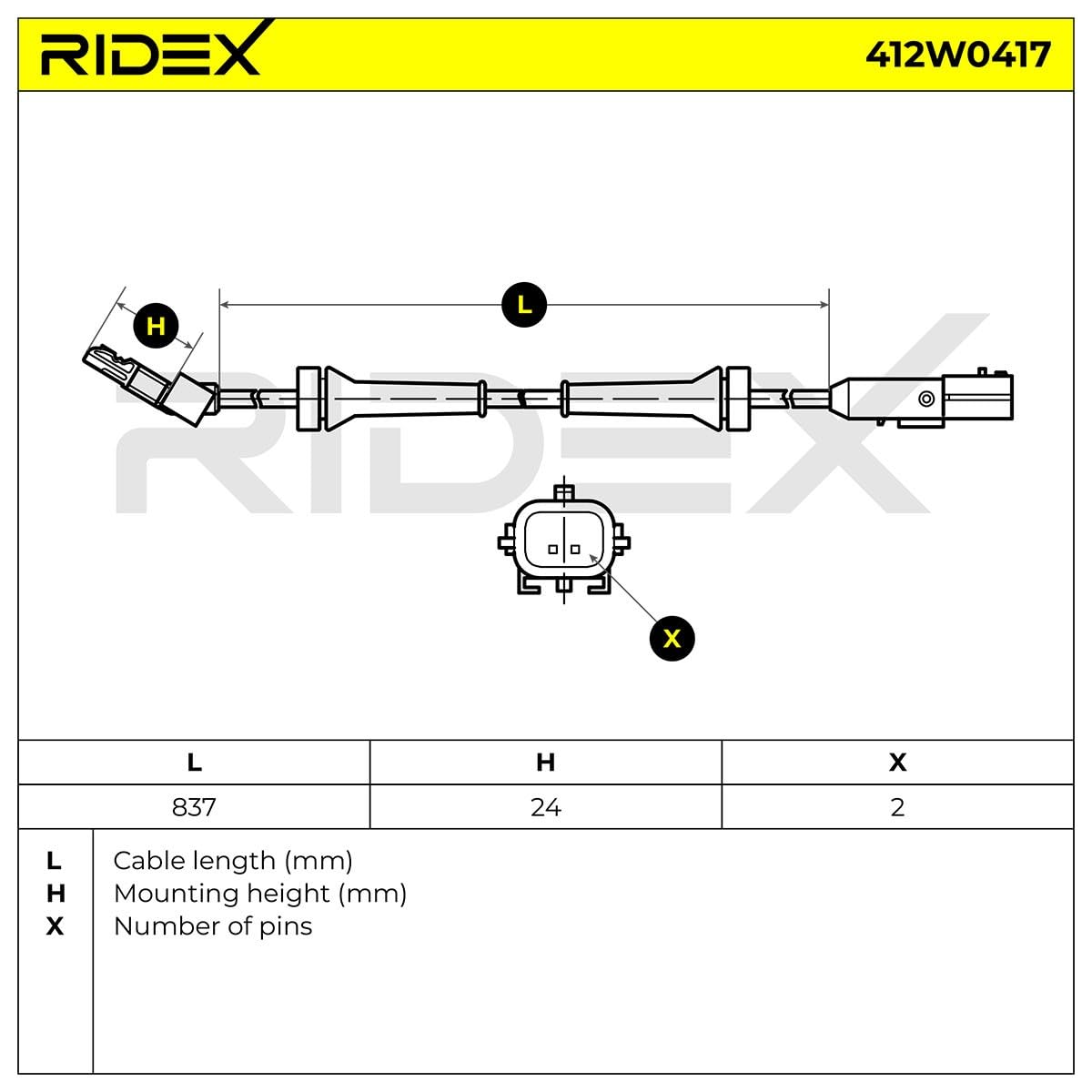 RIDEX 412W0417 Capteur ABS des deux côtés du pont Arrière Compatible avec RENAULT Megane 2 3/5 portes BM, CM, BM0/1, CM0/1