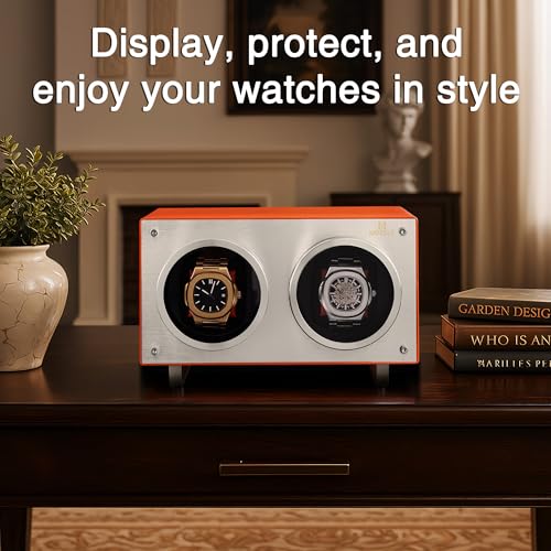 Image of MOZSLY Double Watch Winder for Automatic Watches with Quiet Motor 12 Rotation Mode Setting AC Adapter or Battery Powered PU Leather