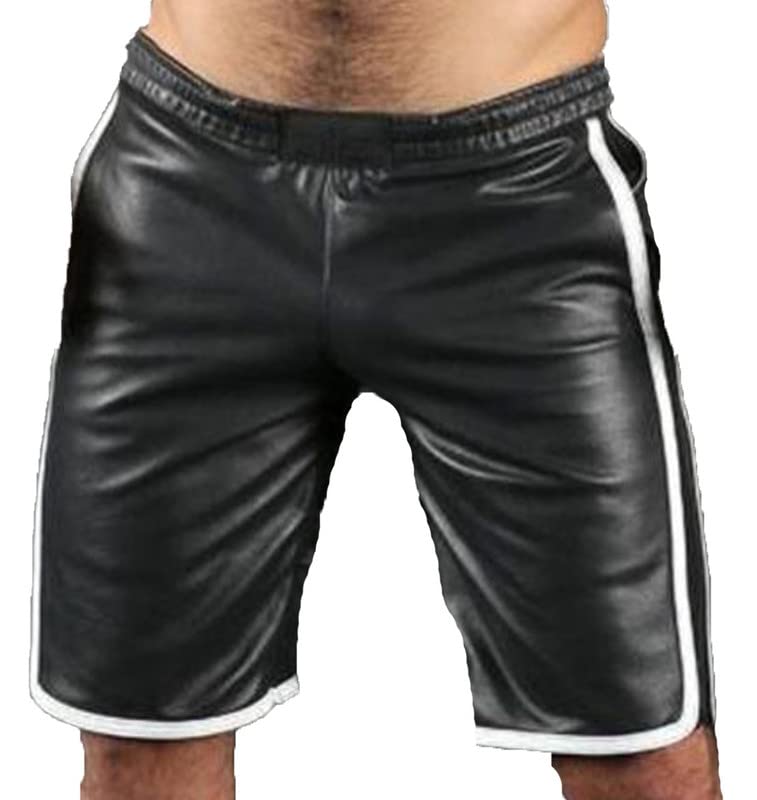 Leather Kingdom Mens Shorts Lambskin Leather Black Color Durable Sports Gym Workout Running Walking Shorts lksp-07