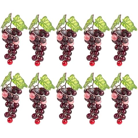 VEOAY Artificial Grapes Decor Fake Fruit Plastic Round Grapes Bunches for Home Farmhouse Kitchen Party Wedding Wine Decor (Agate, 10) Cover