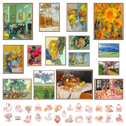 365DoRoTeYa Cottage Core Decor Vintage Pictures Cottagecore Posters Vintage Posters Nature Wall Art Whimsical Wall Art Aesthetic Boho Bedroom Decor Preppy Retro Posters Cute Room Decor For Teen Girls 16PCS (Unframed)