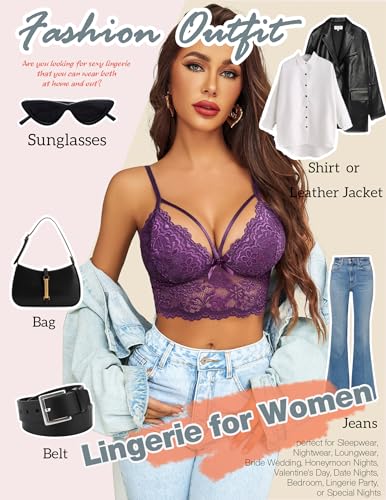 Image of Avidlove Lace Bralette for Women Lingerie Spaghetti Adjustable Strap Tank Camisole Crop Top