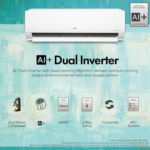 Image of LG 1.5 Ton 5 Star DUAL Inverter Wi-Fi Split AC (Copper, AI+ Convertible 6-in-1 Cooling, 4 Way Swing, HD Filter with Anti-Virus Protection, TS-Q19PWZE, White)