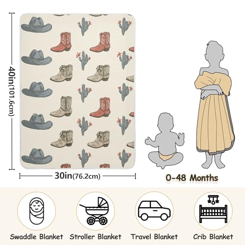 Image of Western Cowboy Boots Vintage Baby Blankets Soft Warm Crib Stroller Blanket for Toddler Newborn Girls Boys 30x40in