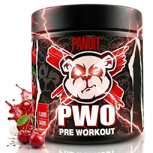 Pandit Pre entreno | Más Óxido Nítrico con Creatina Monohidratada | Preentreno Fuerte con Cafeína | Pre Workout Gimnasio en Polvo | Monohidrato de Creatina | Beta Alanina (240g, Cereza)