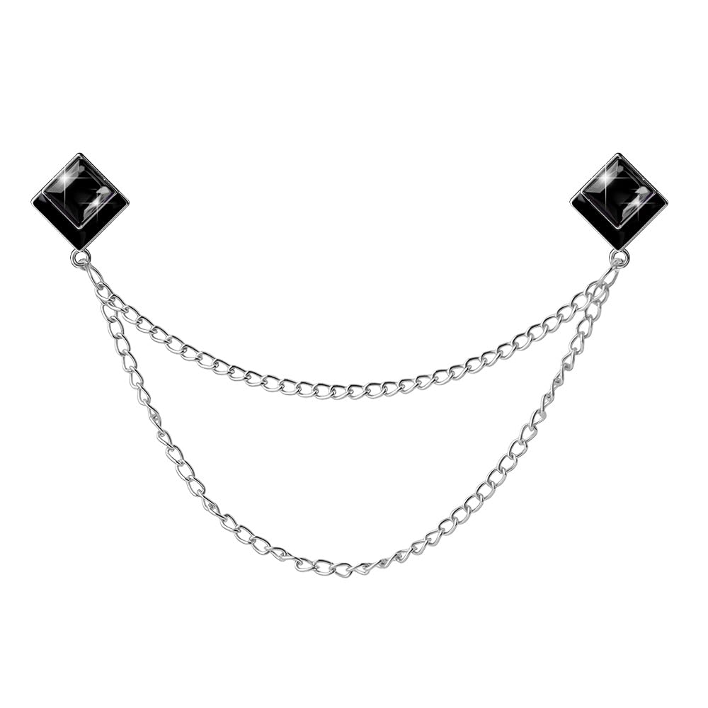 Gem Brooch Pins Hanging Chain Lapel Pin for Men Suits Shirt Collar Brooch Square Crystal Brooch Pin Rhinestone Lapel Pins for Men Tassel Chain Brooch Collar Pins Business Suit Shirt Accessories