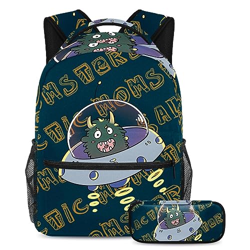 Sac à dos Cosmic Monsters avec trousse pour l'école et les voyages des élèves