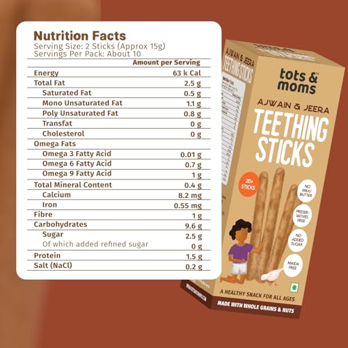 Image of Tots and Moms Teething Sticks | Ajwain & Jeera | Ragi & Sesame | Pack of 2-150g Each