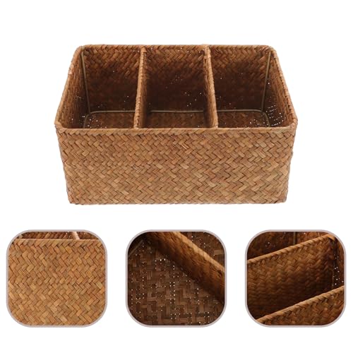 Panier de rangement en paille 3 compartiments pour stopper le désordre - 3
