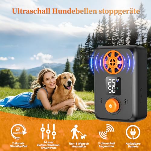 kacylzom Antibell für Hunde - Ultraschall Antibell Gerät für Hunde mit 5 Frequenzstufen 3 Reichweiten 50 Fuß Reichweite Automatischer Anti Bellen Funktion Ultraschall Hundebell Stopper für Innen Außen