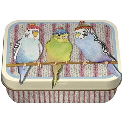 Emma Ball 'Budgies in Beanies' Mini Rectangular Lidded Storage Tin Cover